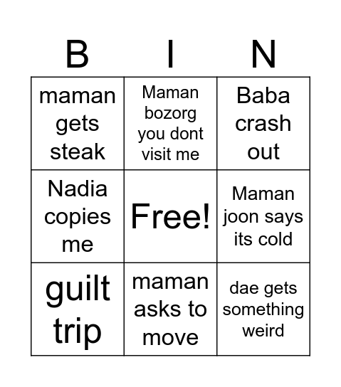 Dinnr Bingo Card