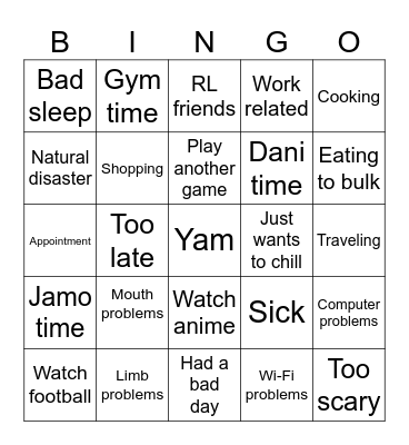 YamAmia Bingo Card
