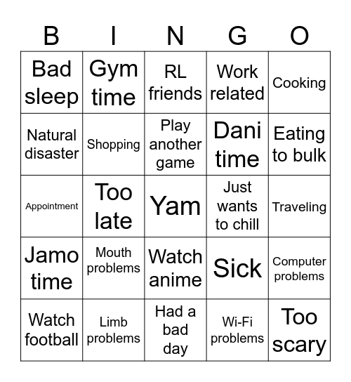YamAmia Bingo Card