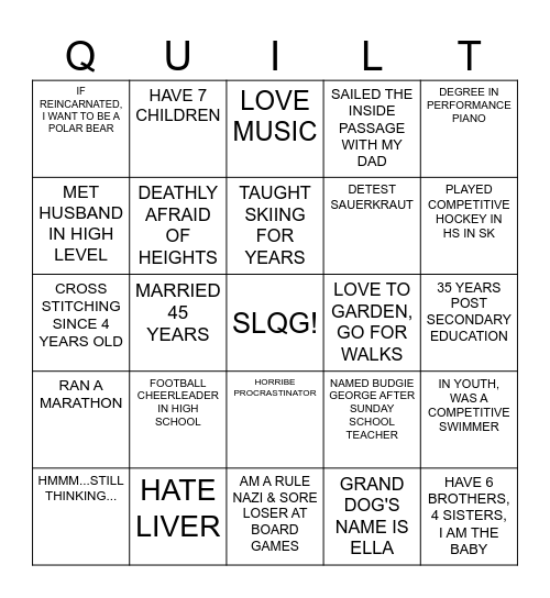 SLQG 2025 Fall Retreat Bingo Card