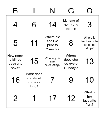 Carmelita's Birthday Bingo Card