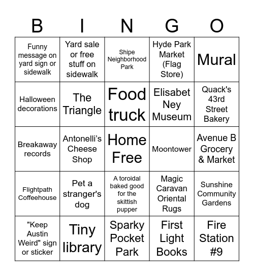 North Austin neighborhoods Bingo Card