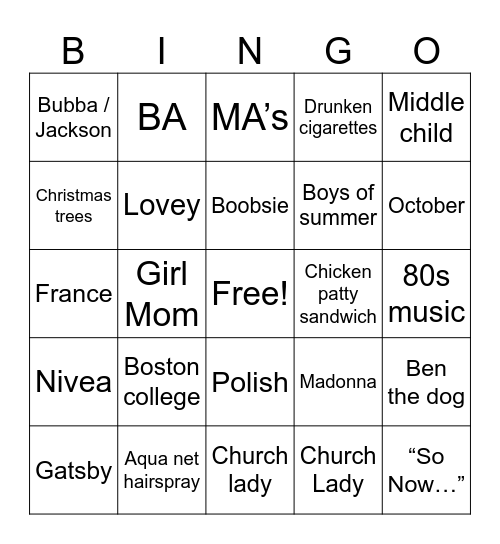 Betty’s Bingo Card