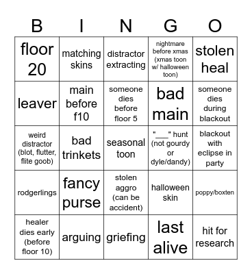 Halloween Dandys Bingo Card