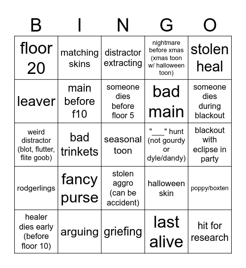Halloween Dandys Bingo Card