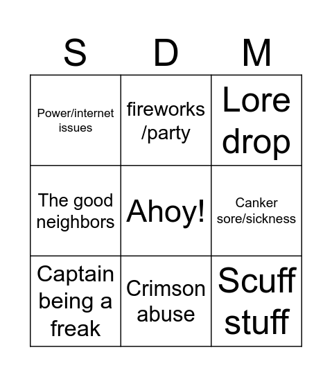 SableDeMeow chat bingo Card