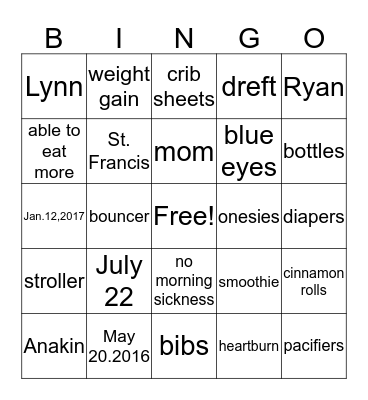 Baby Shower Bingo Card