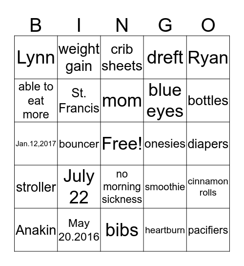 Baby Shower Bingo Card