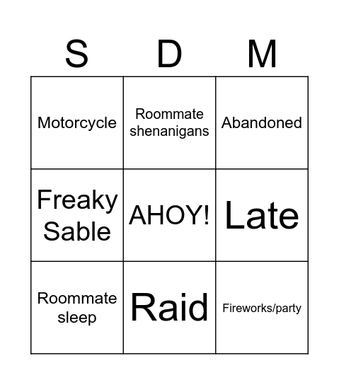 SableDeMeow Bingo Card
