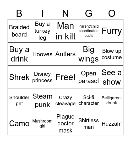 RenFest Bingo Card