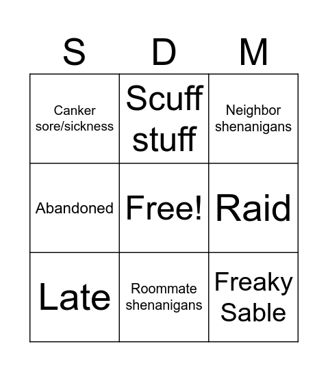 SableDeMeow chat bingo final Bingo Card