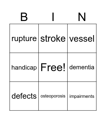 Diseases and Disability Bingo Card