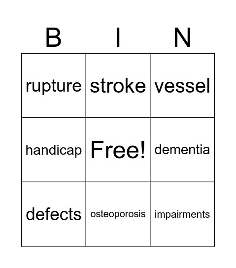 Diseases and Disability Bingo Card