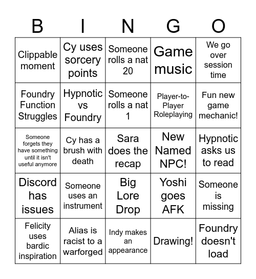DnD Bingo Card