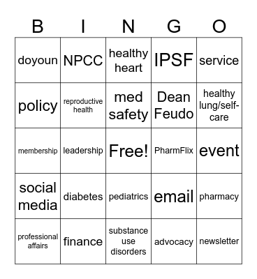 APhA-ASP Chapter Meeting Bingo Card