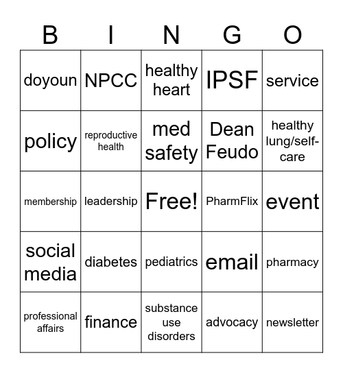 APhA-ASP Chapter Meeting Bingo Card