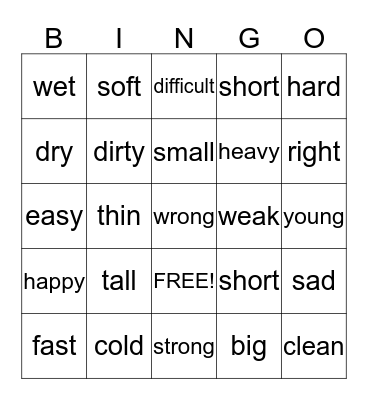 Opposite adjectives Bingo Card