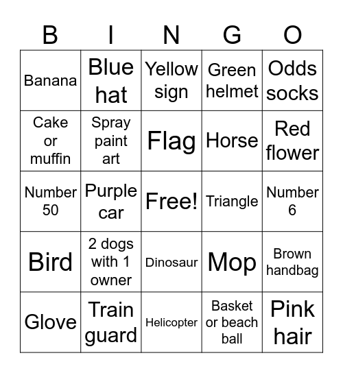 I spy Bingo Card