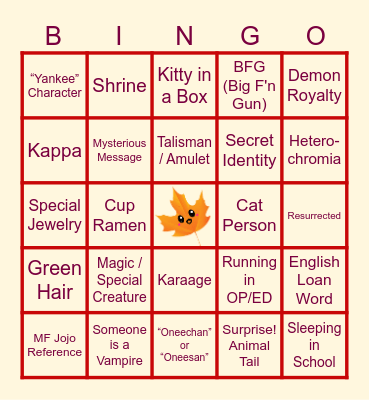 FALL ANIME TROPES Bingo Card