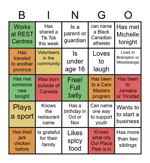 Thanksgiving Dinner “Get to Know You” Bingo Card