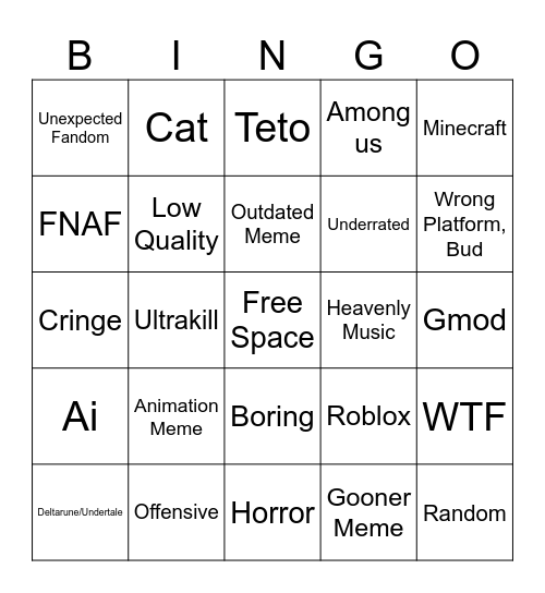 Tiktok Bingo Card