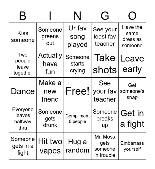 Pths bingo Card
