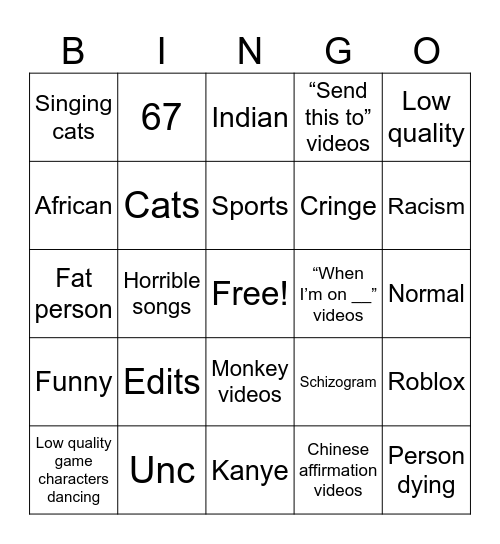 IG reels Bingo Card