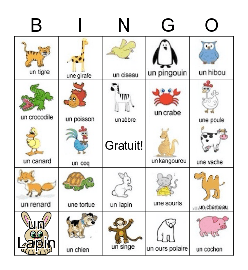 Les animaux Bingo Card
