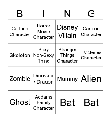 Halloween Costume Bingo Card