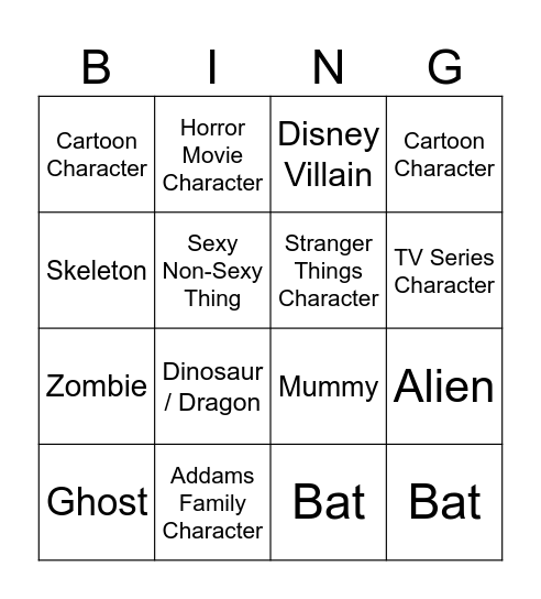 Halloween Costume Bingo Card