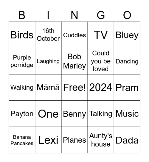 Benny's Birthday BINGO Card