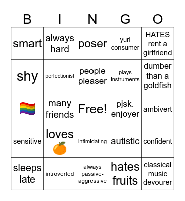 me myself and I Bingo Card