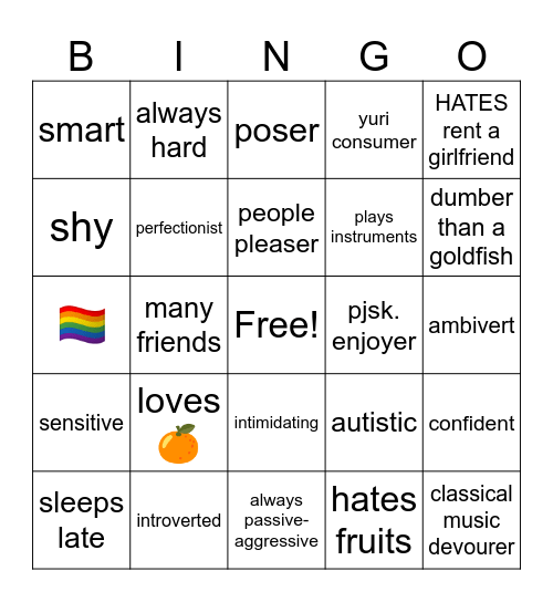 me myself and I Bingo Card
