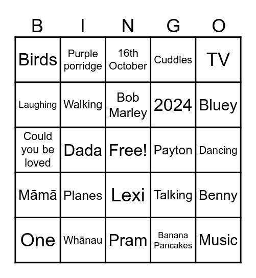Benny's Birthday BINGO Card