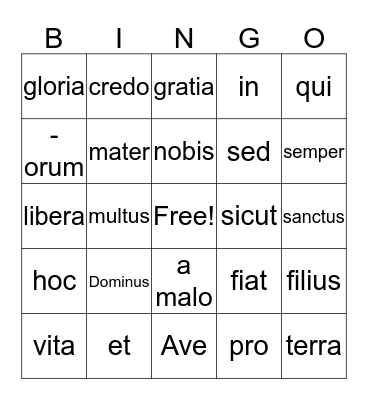 latin I Bingo Card