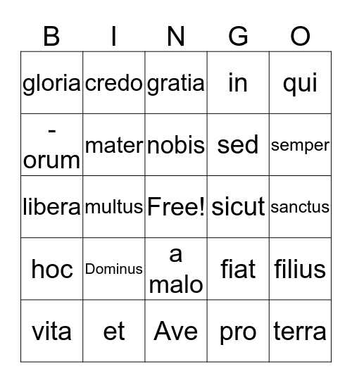 latin I Bingo Card