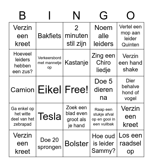 Chiro Bingo Card