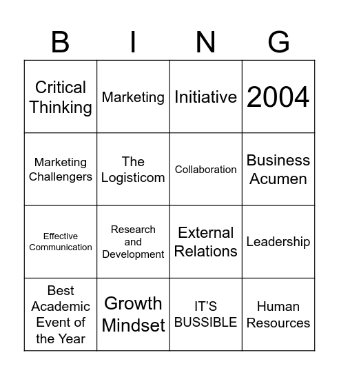 Business CLub Bingo Card