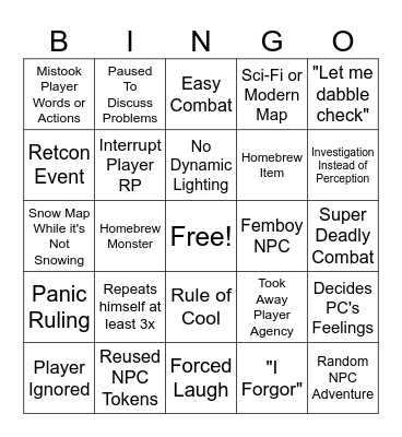 D&D Home Game Bingo Card