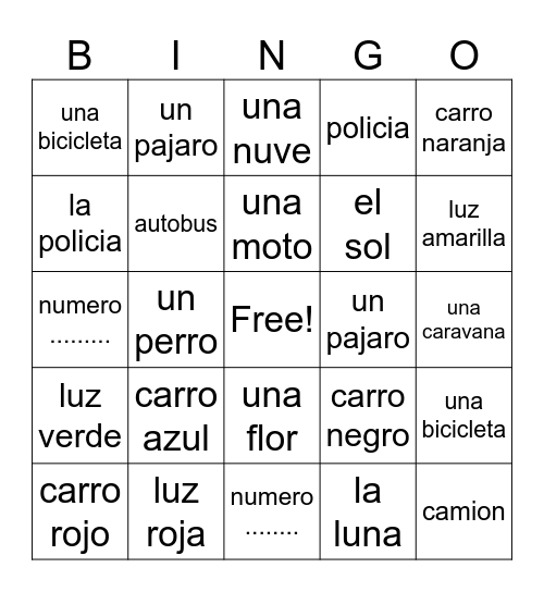 BINGO para el carro Bingo Card