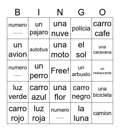 BINGO para el carro Bingo Card