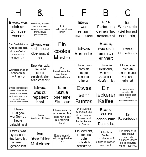 Haukes und Laras Foto-Bingo-Challenge Bingo Card