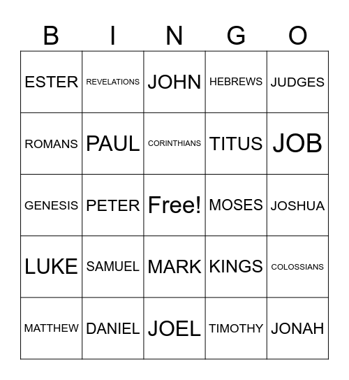 BIBLE BINGO Card