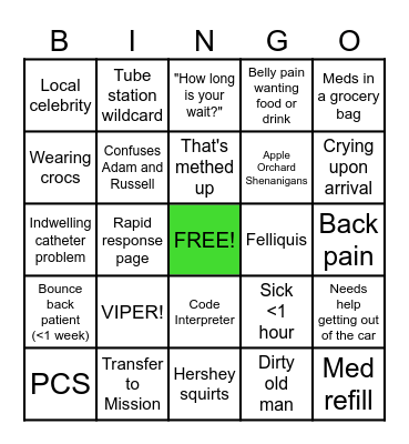 Sunday Funday ED Bingo Card