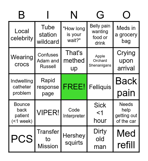 Sunday Funday ED Bingo Card