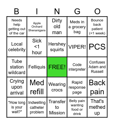 Sunday Funday ED Bingo Card