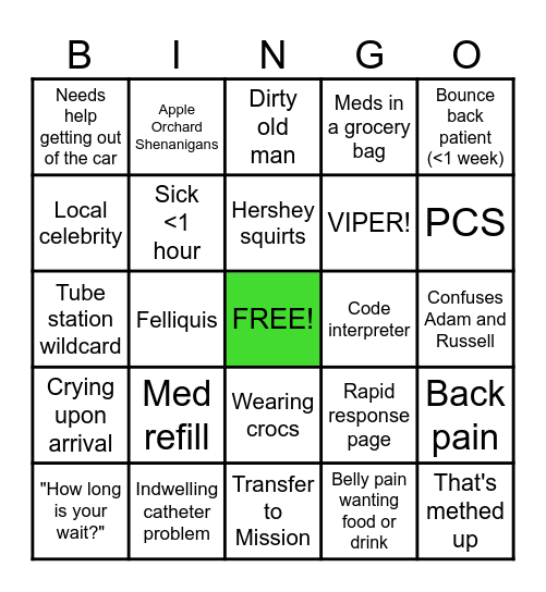 Sunday Funday ED Bingo Card
