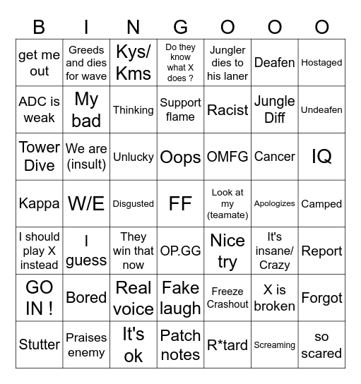 Untitled Bingo Card