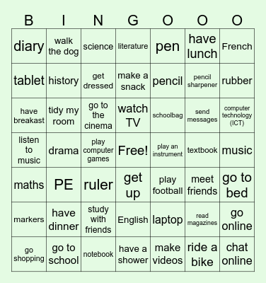 Vocabulary Bingo Card