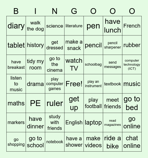 Vocabulary Bingo Card